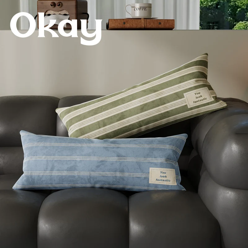 Plush Striped Lumbar Support Throw Pillow with Motivational Patch