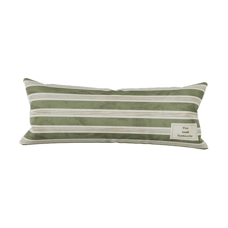 Plush Striped Lumbar Support Throw Pillow with Motivational Patch
