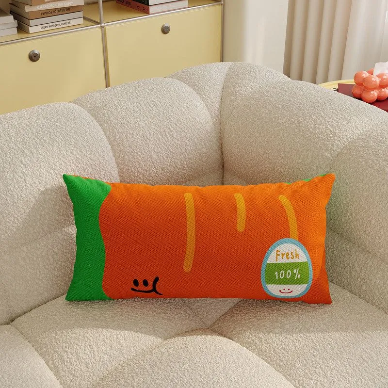 Plush Square Decorative Cushion with Cartoon Carrot Print and Checkerboard Backing