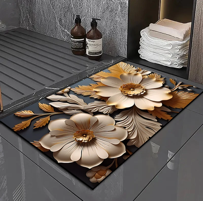 3D Floral Design Bath Mat Stornfield
