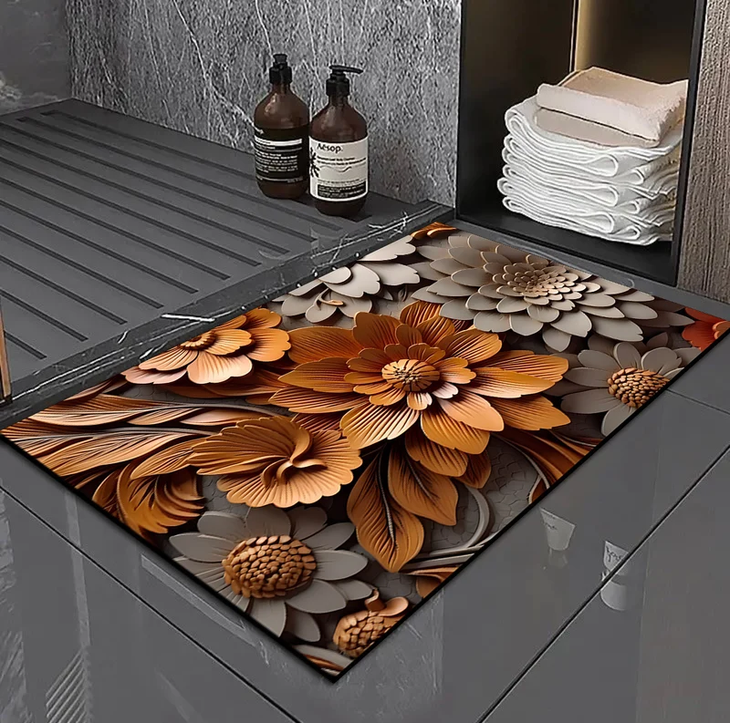 3D Floral Design Bath Mat Stornfield