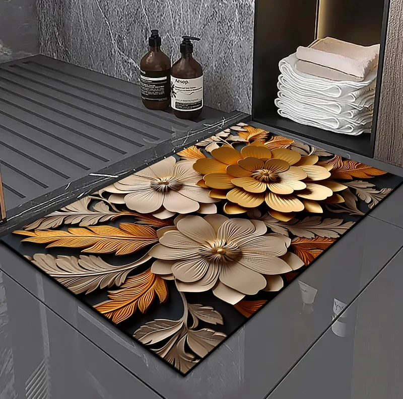 3D Floral Design Bath Mat Stornfield