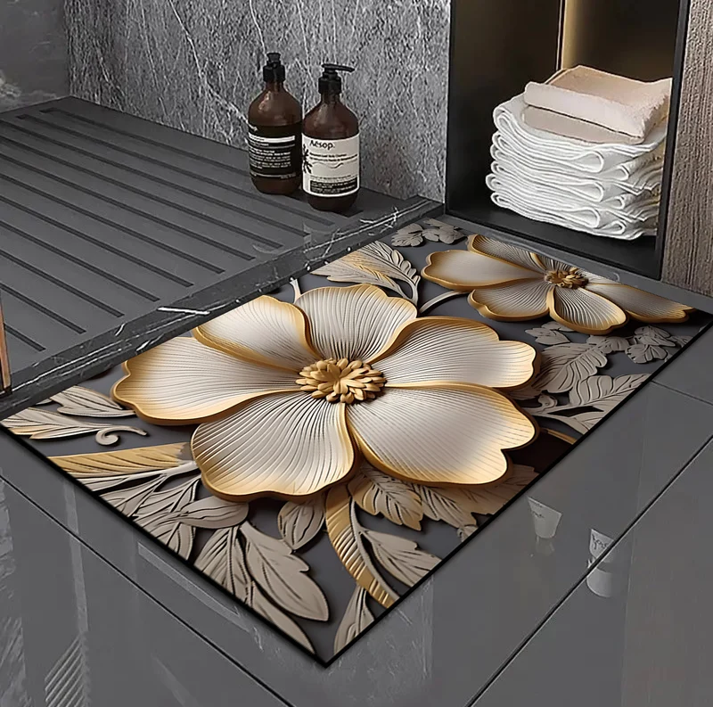 3D Floral Design Bath Mat Stornfield