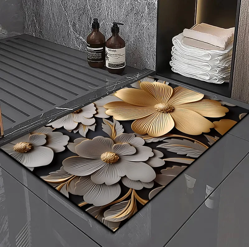 3D Floral Design Bath Mat Stornfield