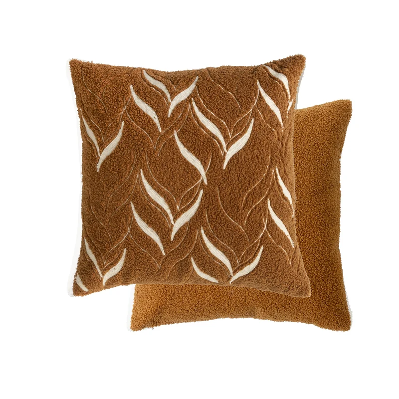 Bouclé-Kissen mit handgesticktem Ethno-Design und abnehmbarem Bezug Karnz