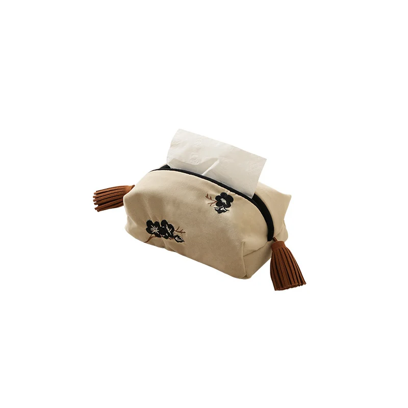 Bestickte Taschentuchbox-Hülle aus Velours mit Quasten Karnz