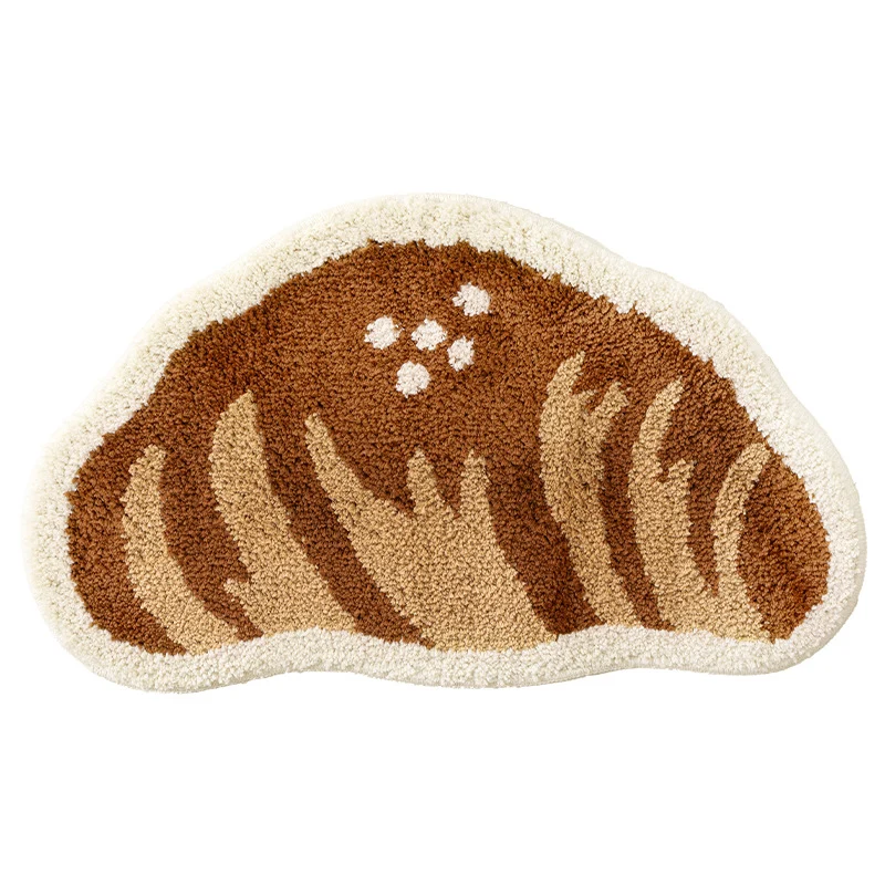 Badezimmer‑Badematten‑Set Karnz mit handgetuftetem Keks- und Brot‑Design, weichem Mikrofaser‑Flor und rutschfester Gummiunterseite