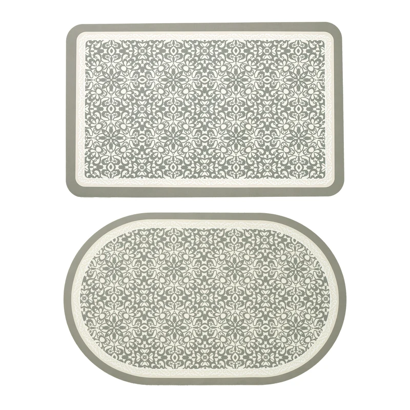 Badematten-Set Karnz aus weicher Mikrofaser mit rutschfester Latexunterseite und filigranem Ornamentdruck