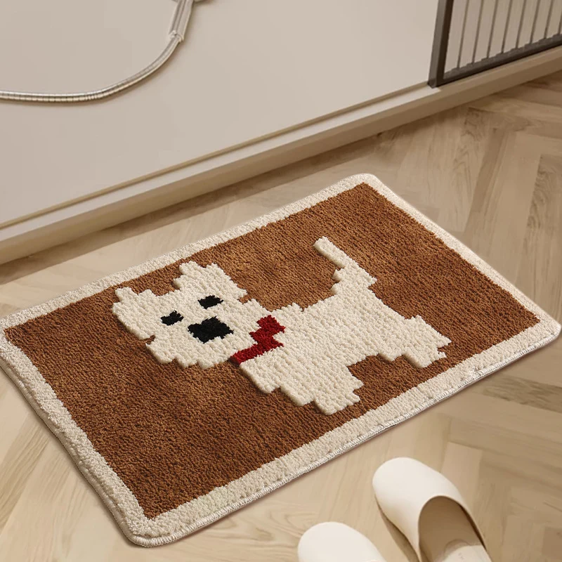 Badematte mit handgetuftetem Hunde-Motiv und rutschhemmender Latexrückseite Karnz