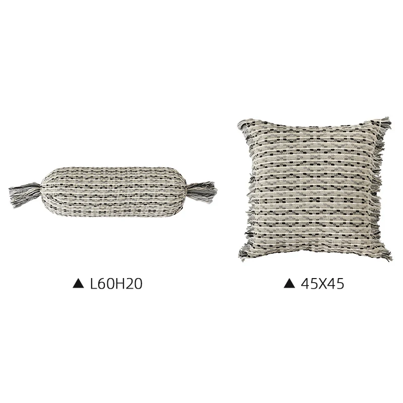 Wohnliches Kissen-Set aus gewebtem Baumwollmix mit Zylinderrolle und Quasten Karnz