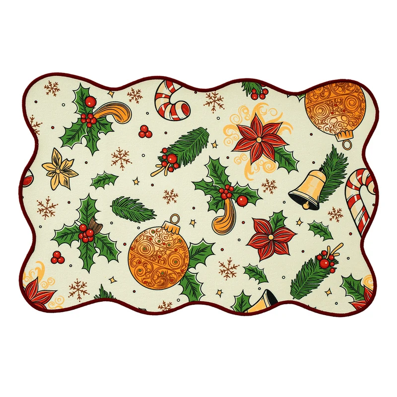 Weihnachtliches abwischbares Tischset mit gewelltem Saum und nostalgischem Santa‑Motiv Karnz