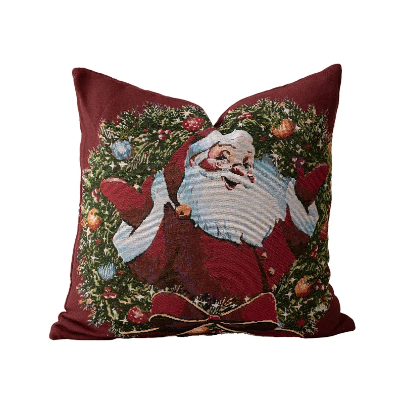 Weihnachtlicher Tapisserie-Kissenbezug mit Santa‑Motiv und gobelinartiger Webstruktur Karnz
