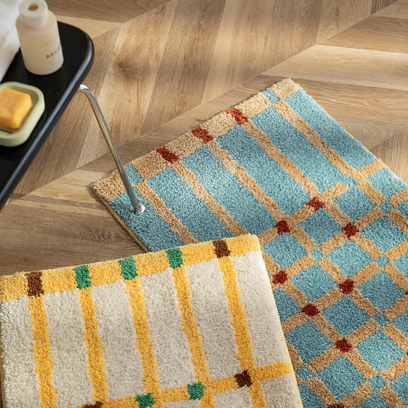 Weicher Läufer-Badteppich mit geometrischem Karomuster und rutschfester Unterseite Karnz