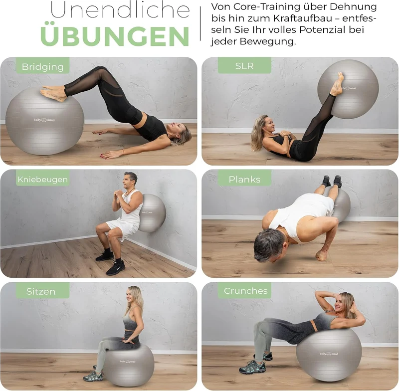 Body & Mind Gymnastikball mit Pumpe - Anti-Burst Pilates & Sitzball