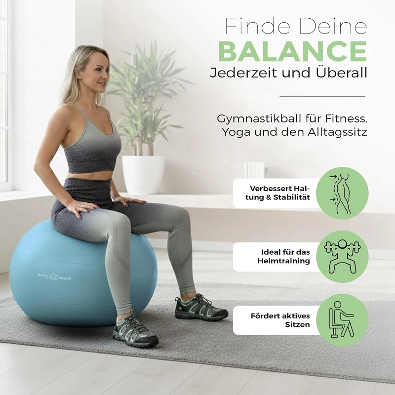 Body & Mind Gymnastikball mit Pumpe - Anti-Burst Pilates & Sitzball