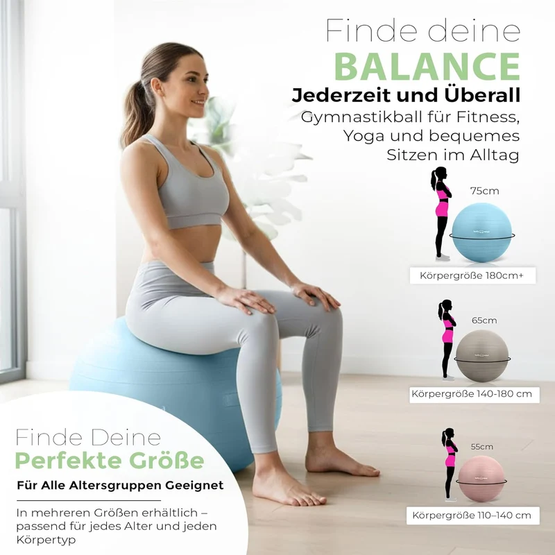 Body & Mind Gymnastikball mit Pumpe - Anti-Burst Pilates & Sitzball
