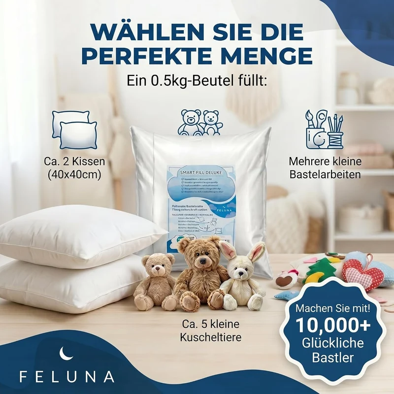 Premium Füllwatte 100% Öko-Tex Polyester für Kissen & Basteln