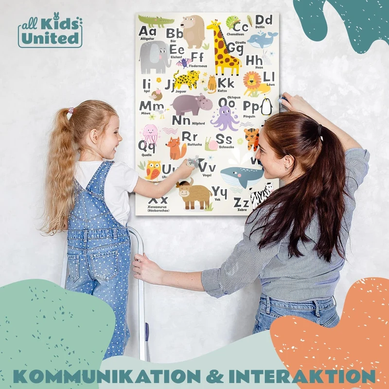 ABC-Kinderposter - Liebevolles Lernposter mit Tieren - 42x60 cm