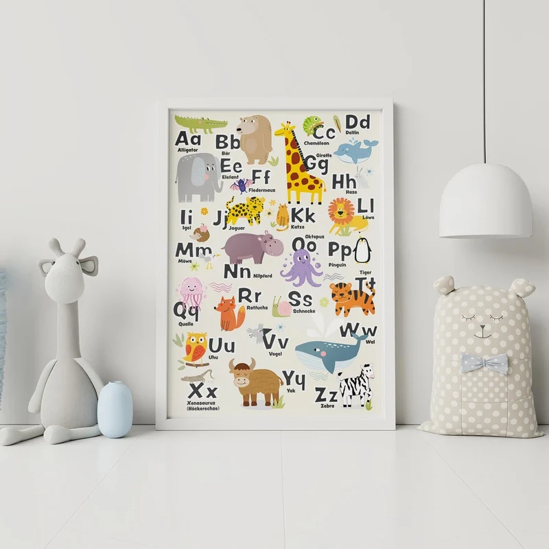 ABC-Kinderposter - Liebevolles Lernposter mit Tieren - 42x60 cm