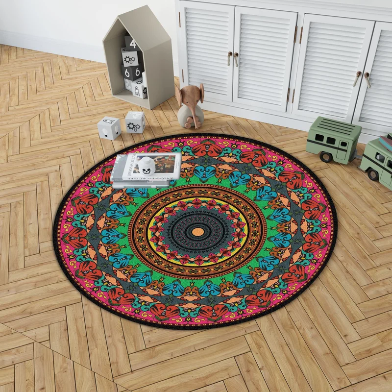 Mandala Print Round Area Rug Stornfield