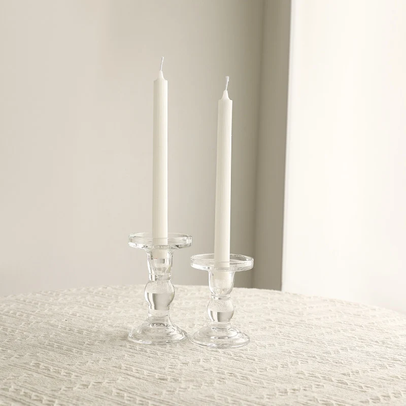 Crystal Glass Sculpted Stem Taper Candle Holders