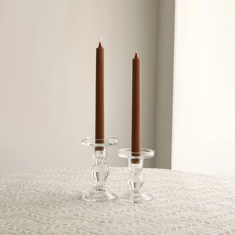 Crystal Glass Sculpted Stem Taper Candle Holders