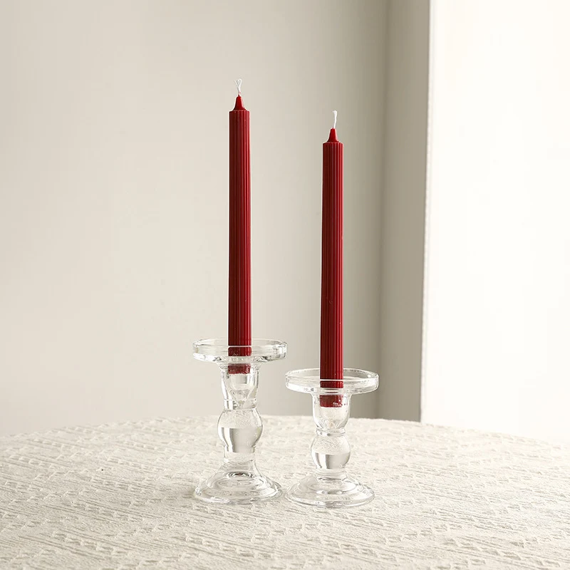 Crystal Glass Sculpted Stem Taper Candle Holders