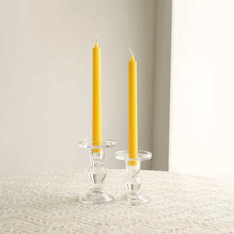 Crystal Glass Sculpted Stem Taper Candle Holders