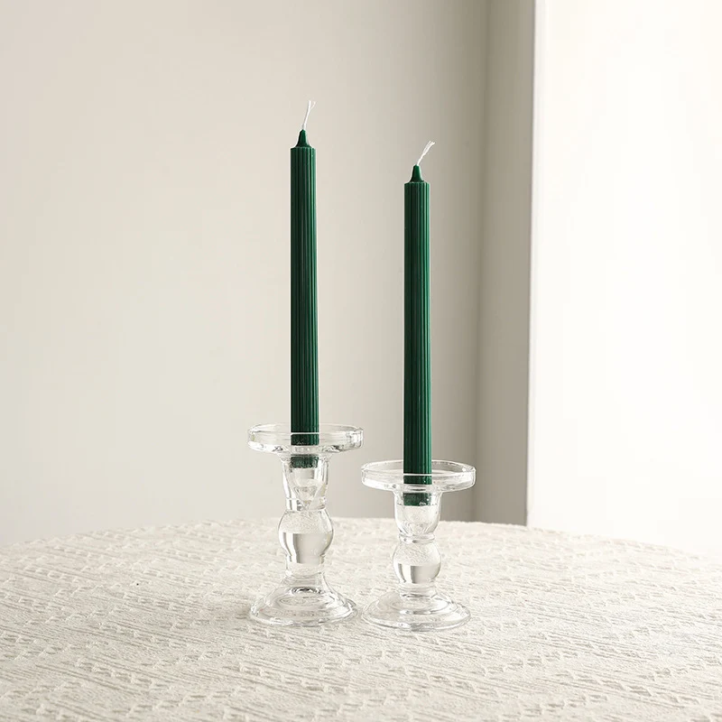 Crystal Glass Sculpted Stem Taper Candle Holders