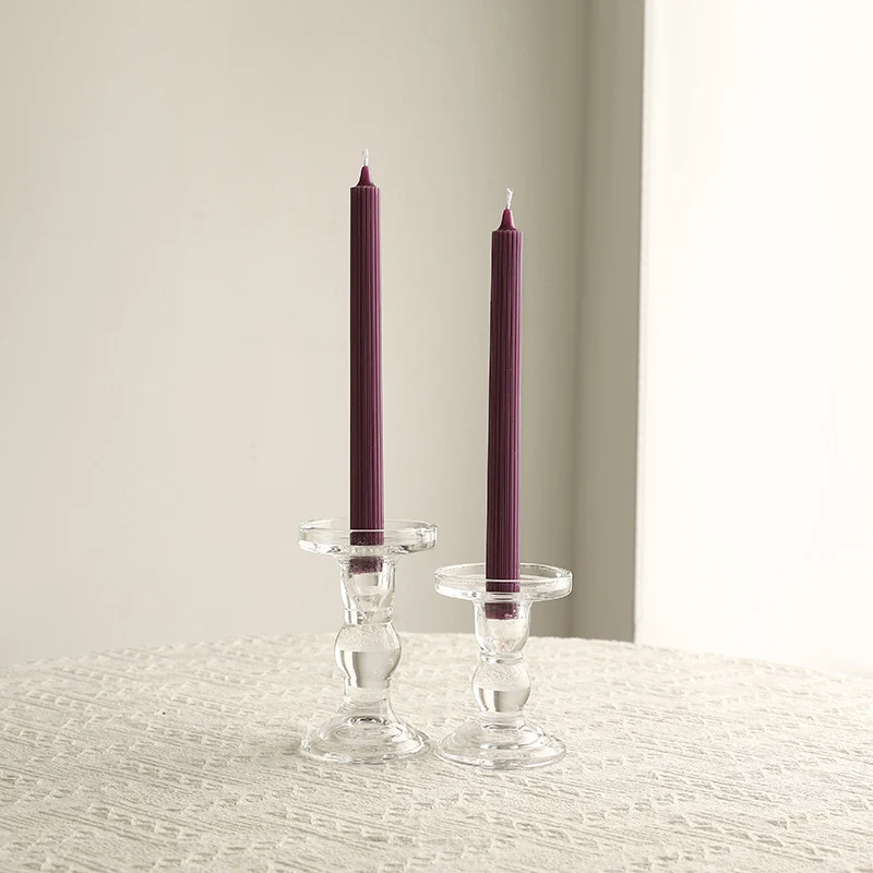 Crystal Glass Sculpted Stem Taper Candle Holders