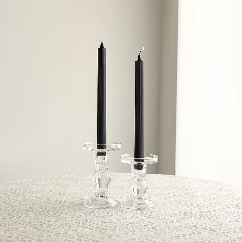 Crystal Glass Sculpted Stem Taper Candle Holders