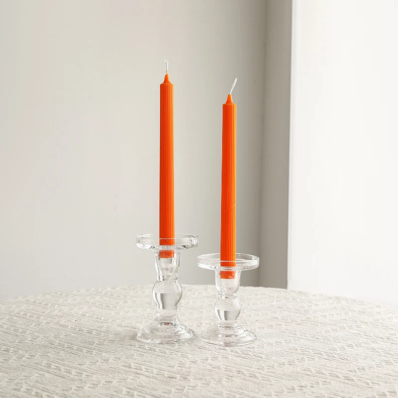 Crystal Glass Sculpted Stem Taper Candle Holders