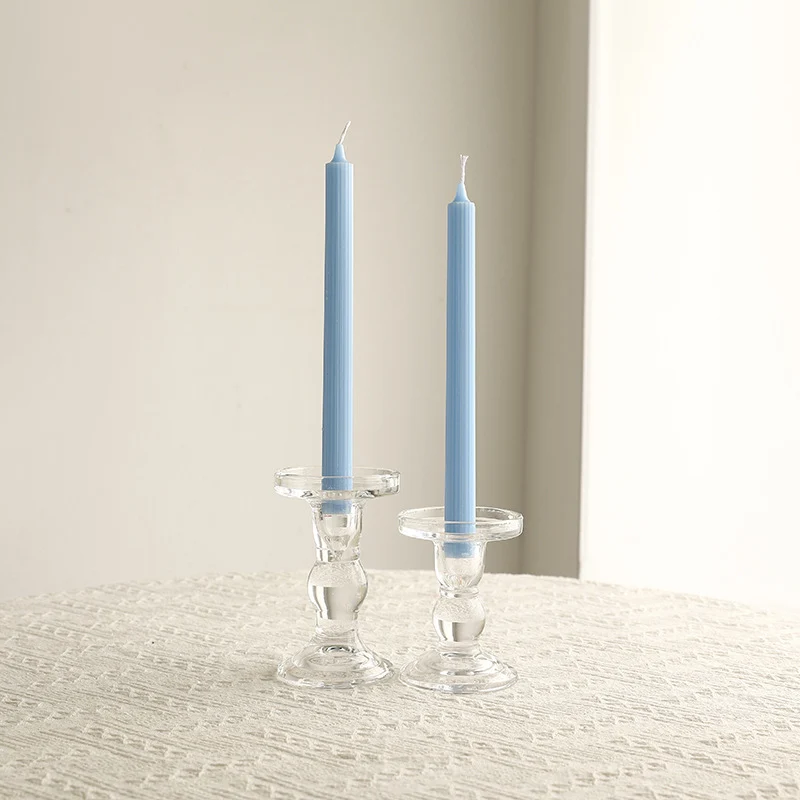 Crystal Glass Sculpted Stem Taper Candle Holders