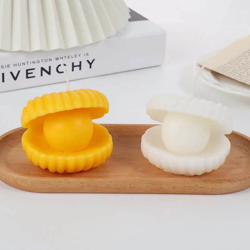 Clam-Shell Pearl Decorative Tabletop Candle