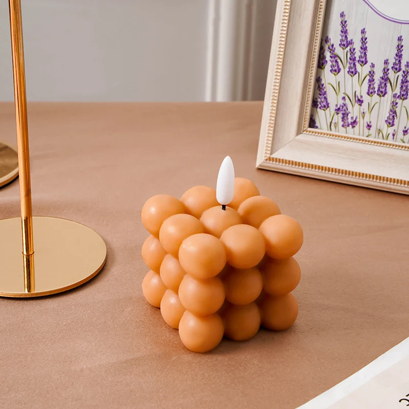 Bubble-Grid Cube LED Flameless Decorative Tabletop Candle Lamp