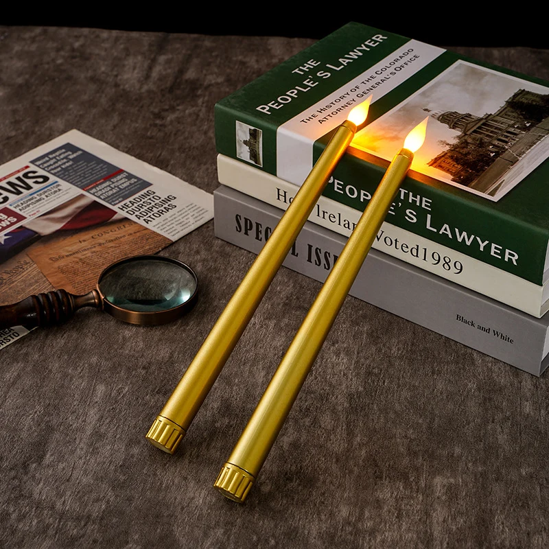 Battery-Operated Slim LED Taper Candles with Flicker Flame & Rechargeable Base