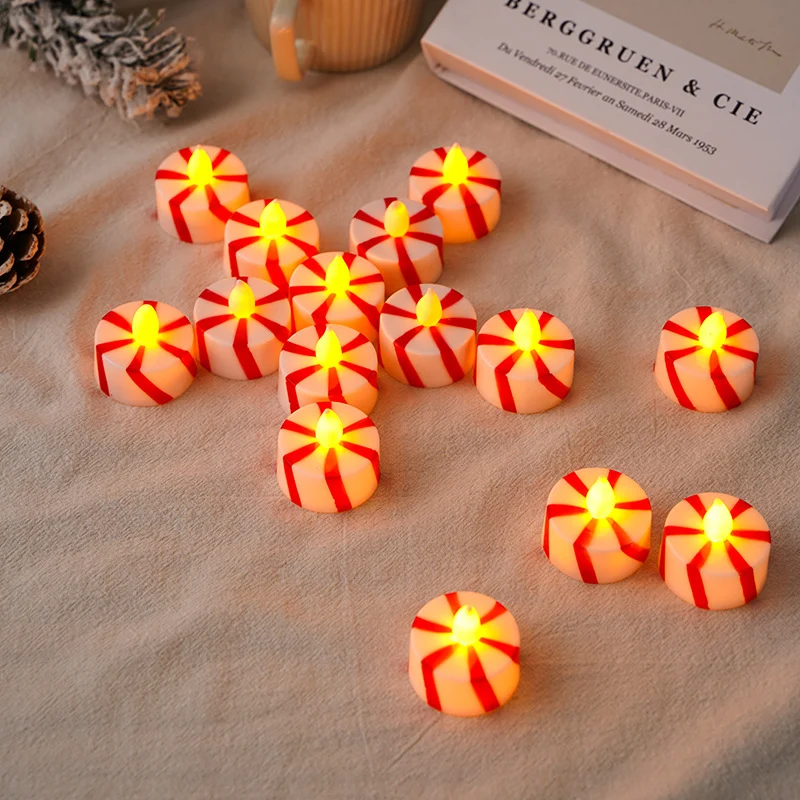 Battery-Operated Flameless LED Peppermint-Striped Tealight Candle for Holiday Tabletop