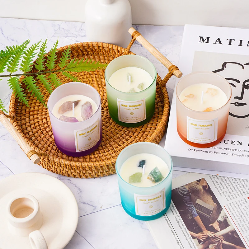 Aromatic Gemstone-Top Frosted Glass Jar Candle