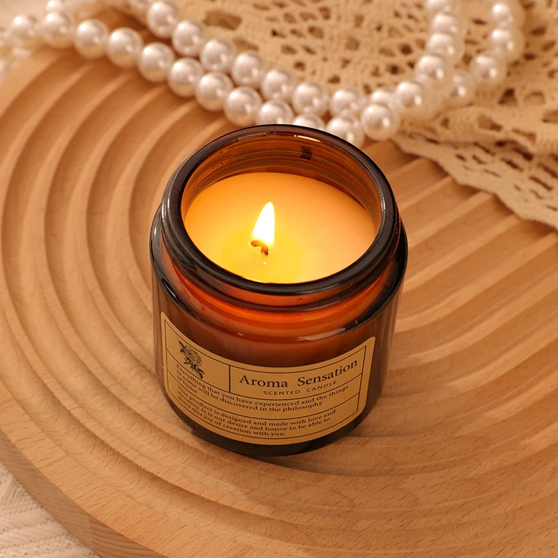 Aromatherapy Scented Soy Glass Jar Candle with Cotton Wick and Vintage Label