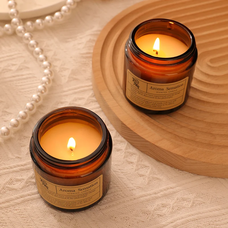 Aromatherapy Scented Soy Glass Jar Candle with Cotton Wick and Vintage Label