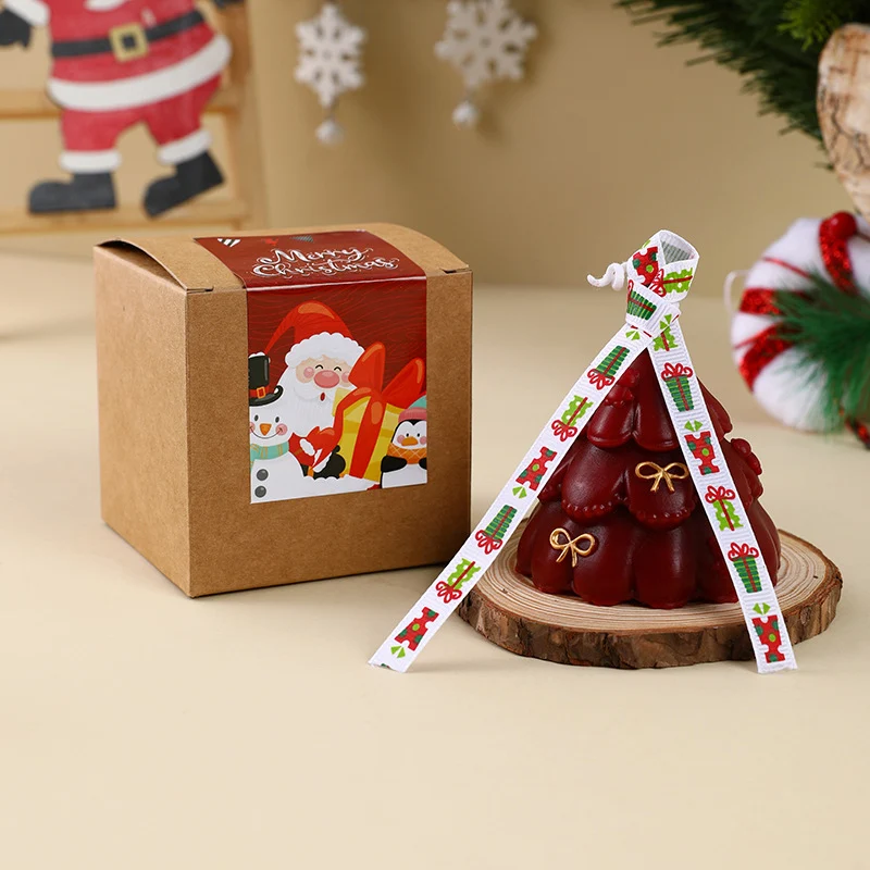 Hand-Poured Christmas Tree Shaped Holiday Scented Decorative Candle with Gift Box