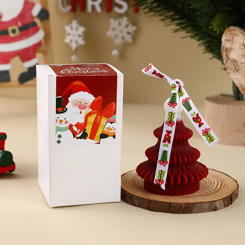 Hand-Poured Christmas Tree Ornament Soy Candle with Decorative Ribbon and Gift Box