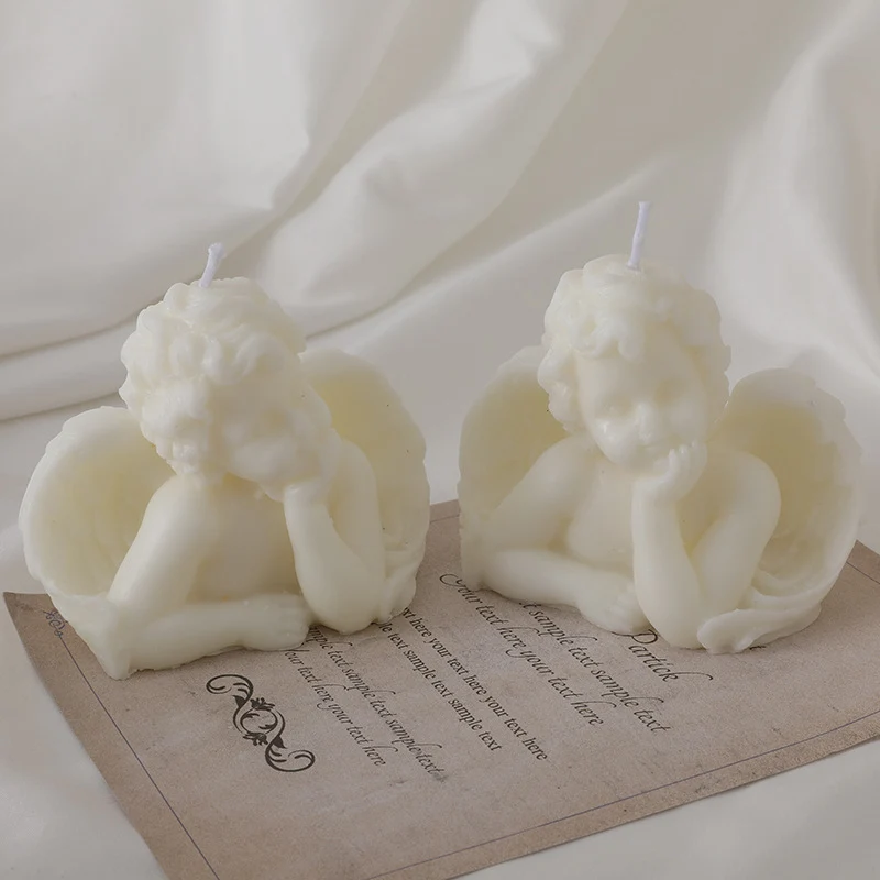 Hand-Poured Cherub Angel Sculptural Decorative Candle Pair