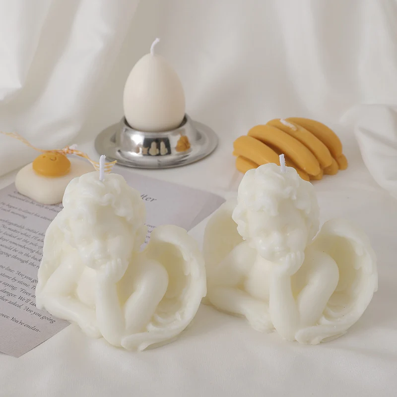 Hand-Poured Cherub Angel Sculptural Decorative Candle Pair