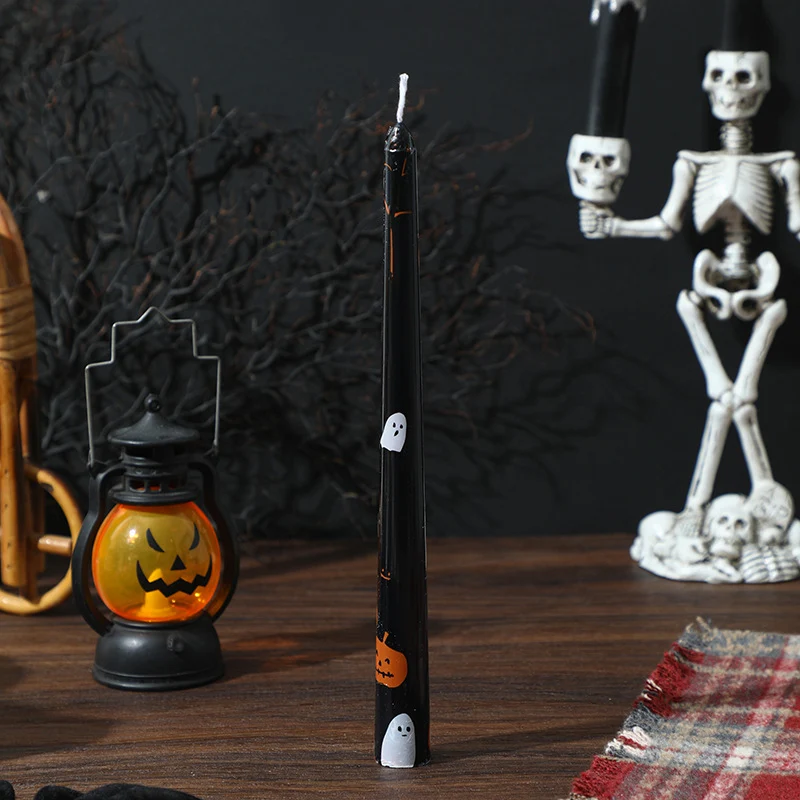 Halloween Decorative Tall Taper Candle with Printed Ghost and Pumpkin Motif