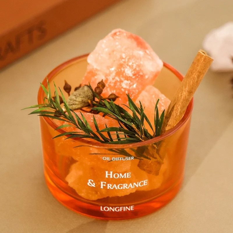 Glass Oil Diffuser Jar with Himalayan Salt Crystal & Botanical Garnish
