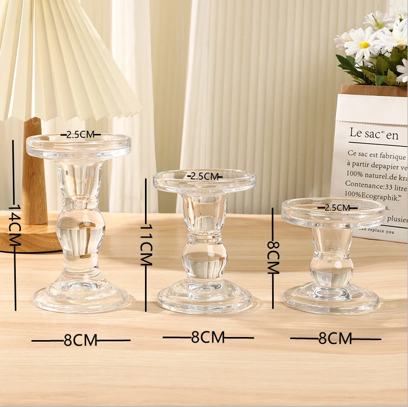 Glass Candle Holders Triple-Height Mantel Centerpiece