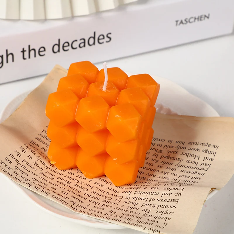 Geometric Honeycomb Cube Sculptural Soy Candle
