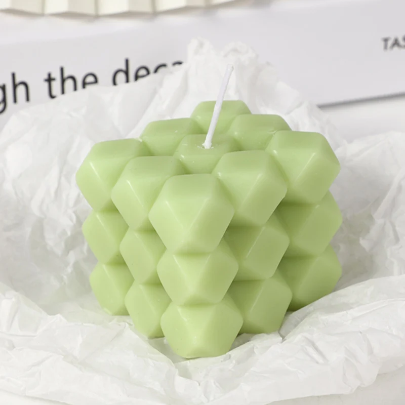 Geometric Honeycomb Cube Sculptural Soy Candle