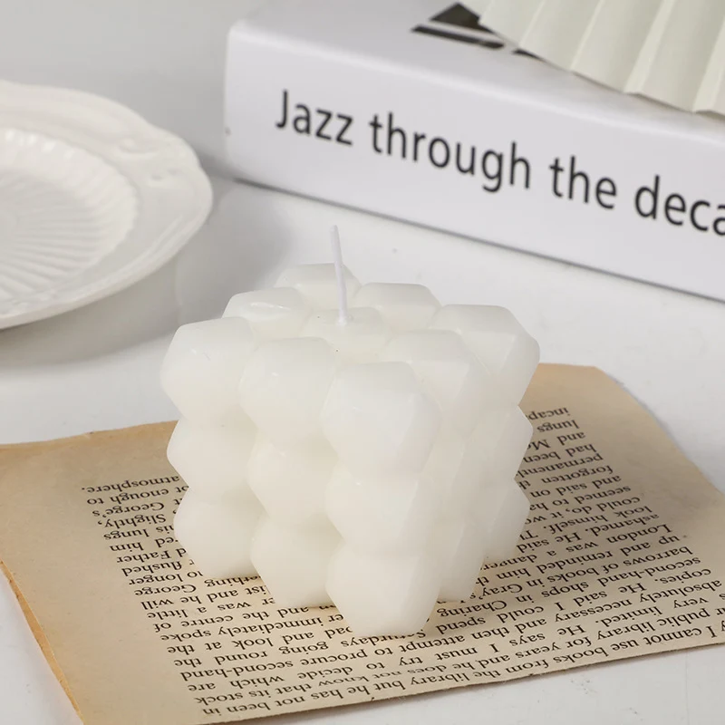 Geometric Honeycomb Cube Sculptural Soy Candle